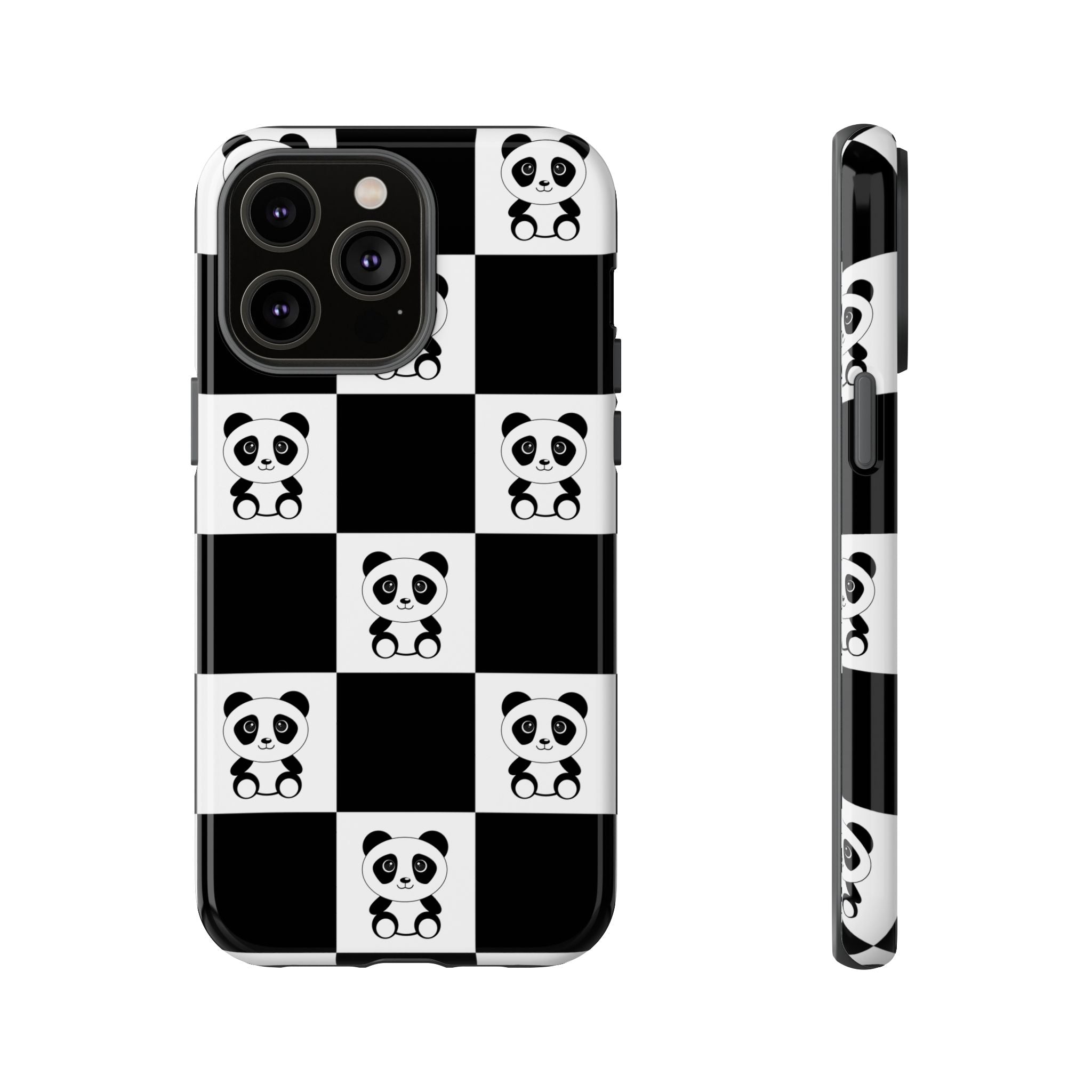 Panda Chessboard Tough Cases, Cute Panda Phone Covers, Chess Pattern iPhone Case, Board Games Phone Accessories, Animal Lover Tech