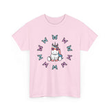 Kawaii Unicorn Butterflies Tee, Unicorn Lover Shirt, Cute Magical Animal Top, Fantasy Graphic Tee, Animal Lover Gift, Casual Cotton T-Shirt