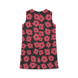 Poppy Pattern Dress, Floral Summer Dress, Red Flower Sundress, Sleeveless Midi Dress, Women's Casual Fashion