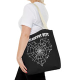 Gothic Spider Web Heart Tote Bag - Creepy Halloween Carryall, Black Widow Arachnid Shoulder Tote, Spooky Goth Shopping Bag, Punk Rock