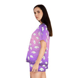 Ghost Print Women's Pajama Set - Short Sleeve Sleepwear for Her - Cute Pajamas