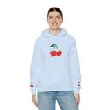 Cherry Heart Embroidered Hoodie — Heart Cherry Graphic Hooded Sweatshirt