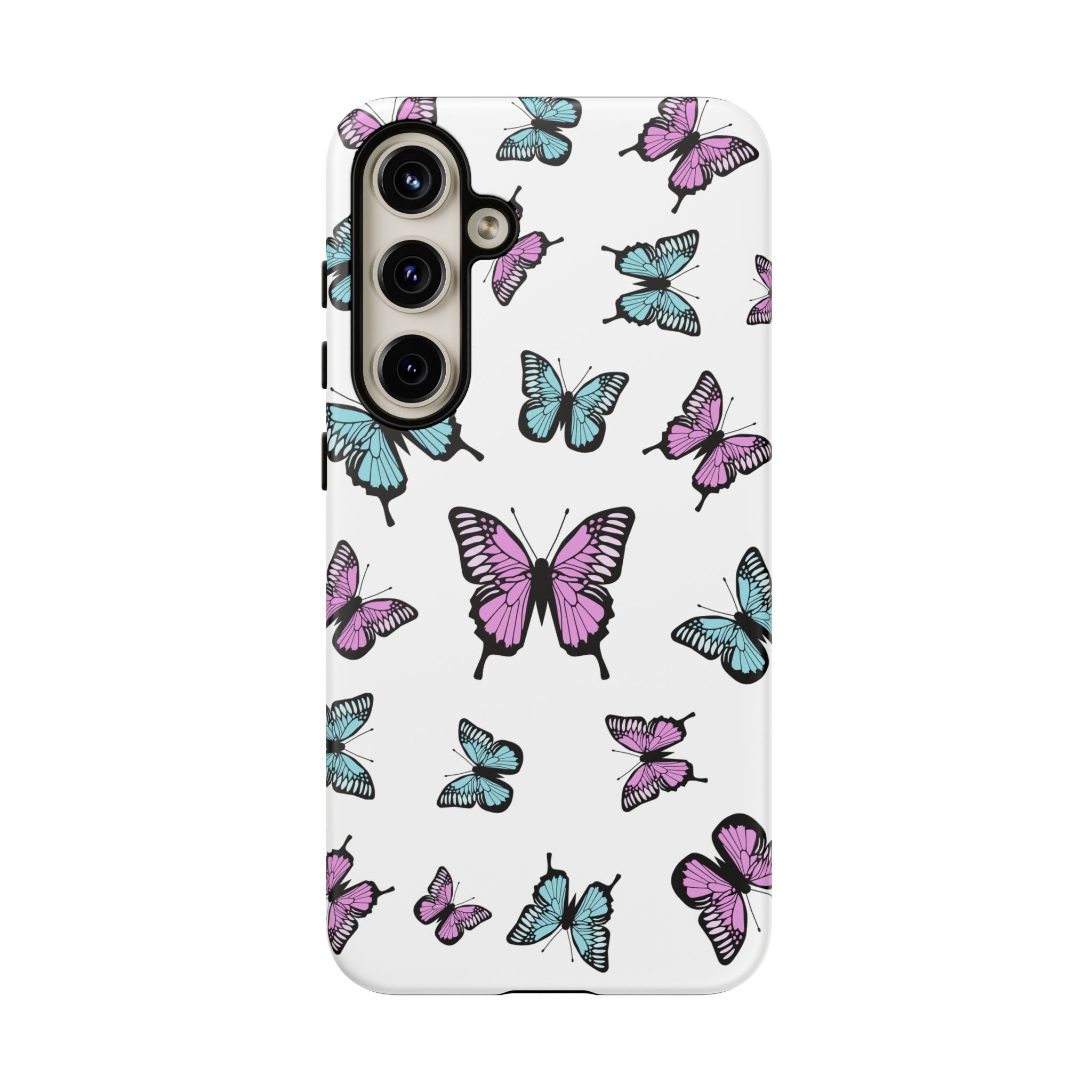 Butterfly Pattern White Background Phone Cases, Protective Cover, Strong Cases, Impact Resistant, Floral Design, Unique Gifts