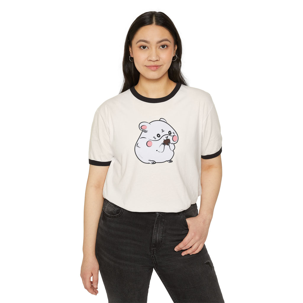 Kawaii Cute Hamster Ringer Tee - Cotton T-Shirt - Animal Lover Gift - Funny Graphic Tee - Cute Rodent Shirt