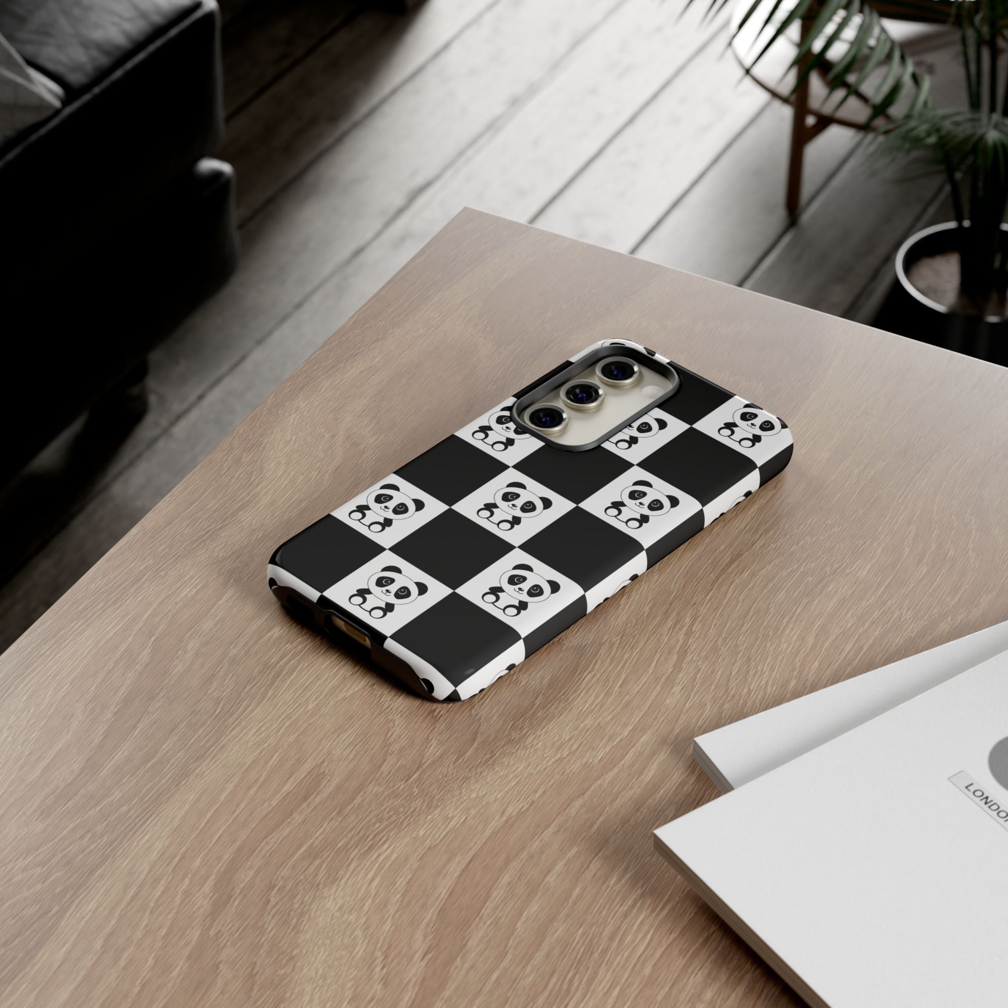 Panda Chessboard Tough Cases, Cute Panda Phone Covers, Chess Pattern iPhone Case, Board Games Phone Accessories, Animal Lover Tech