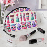 Cute cartoon depiction of makeup products with faces Kawaii Makeup Bag