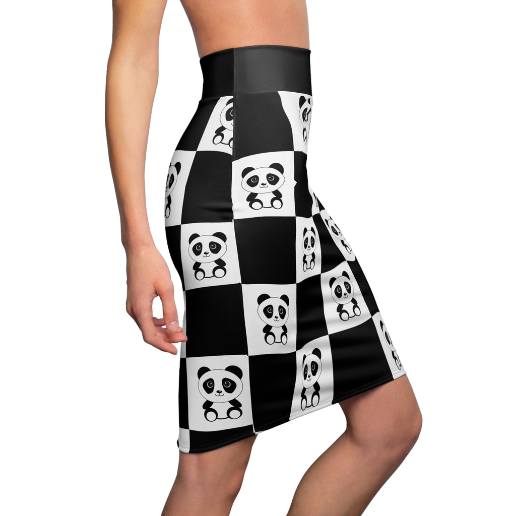 Chessboard with Cute Panda Women's Pencil Skirt, Chess Lover Outfit, Panda Lover Gift, Women's Fashion, Cute Animal Print Skirt