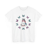 Kawaii Unicorn Butterflies Tee, Unicorn Lover Shirt, Cute Magical Animal Top, Fantasy Graphic Tee, Animal Lover Gift, Casual Cotton T-Shirt