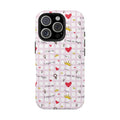 Cozy Hearts & Crowns Phone Case, Heart Design Protective Phone Cover, Crown Pattern Tough Case, Girly Phone Accessories, Valentine's Day