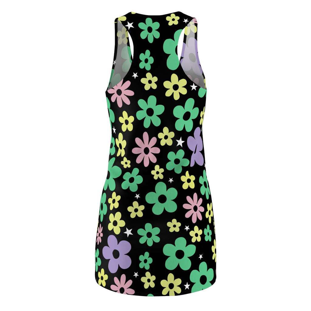 Groovy Bloom Dress Women's Cut & Sew Racerback Dress Floral Print Boho Chic Summer Festival