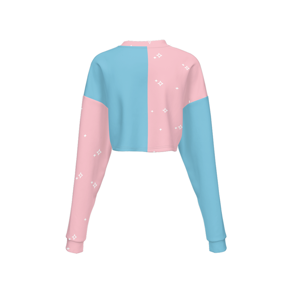 Kawaii Cow Pink and Blue Women's Cropped Crewneck Sweatshirt-Techno Scuba Knit