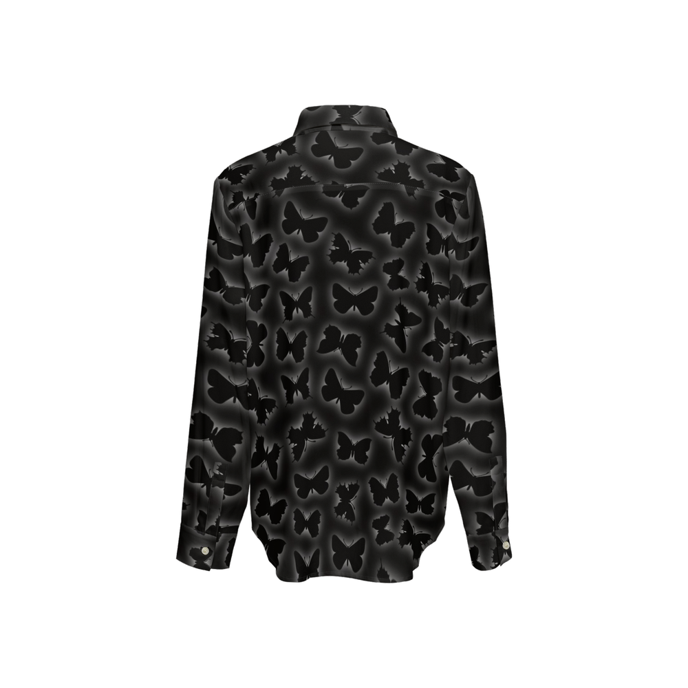 Glowing Butterflies Women's Classic Long Sleeve Button-Up Shirt Silky-like Elegance