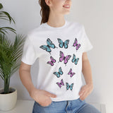 Butterflies Jersey Tee, Short Sleeve Unisex T-Shirt, Butterfly Print Shirt, Nature Lover Gift, Graphic Tee for Men and Women, Summer Top