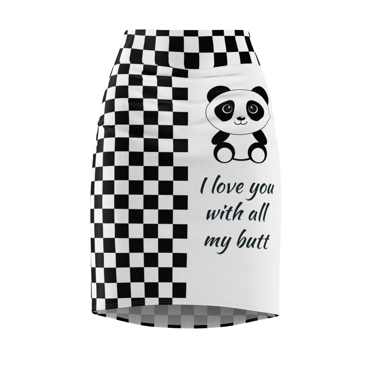 Chessboard Kawaii Panda Women's Pencil Skirt, Cute Panda Print Skirt, Black and White Checkered Skirt, Fun Animal Design Bottoms, Unique