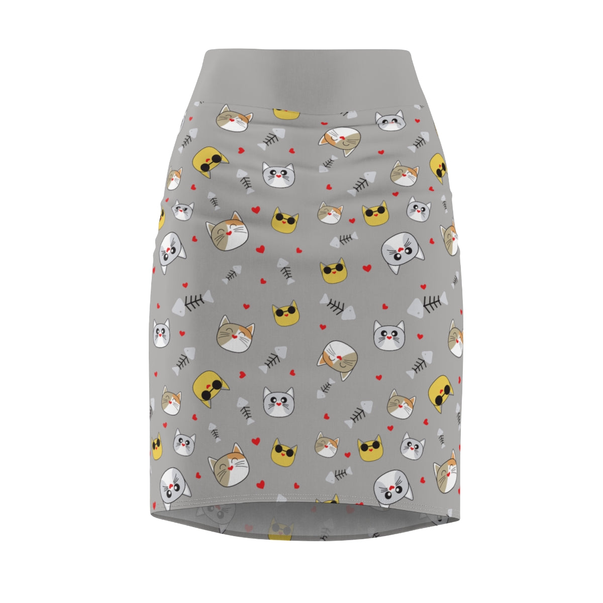Cool Cats Pattern Gray Women's Pencil Skirt - Stylish Feline Print Women's Skirt, Cat Lover Fashion, Gray Skirt