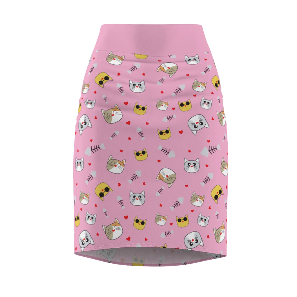 Cool Cats Pattern Pink Pencil Skirt, Women's Fashion, Cat Lover Gift, Office Attire, Trendy Skirt, Animal Print Skirt