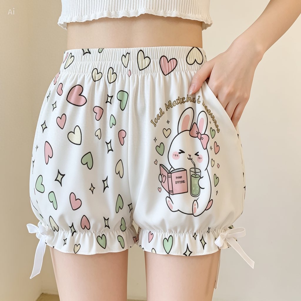 Kawaii Matcha Bunny Ruffle Shorts – Cute Summer Shorts with Pockets