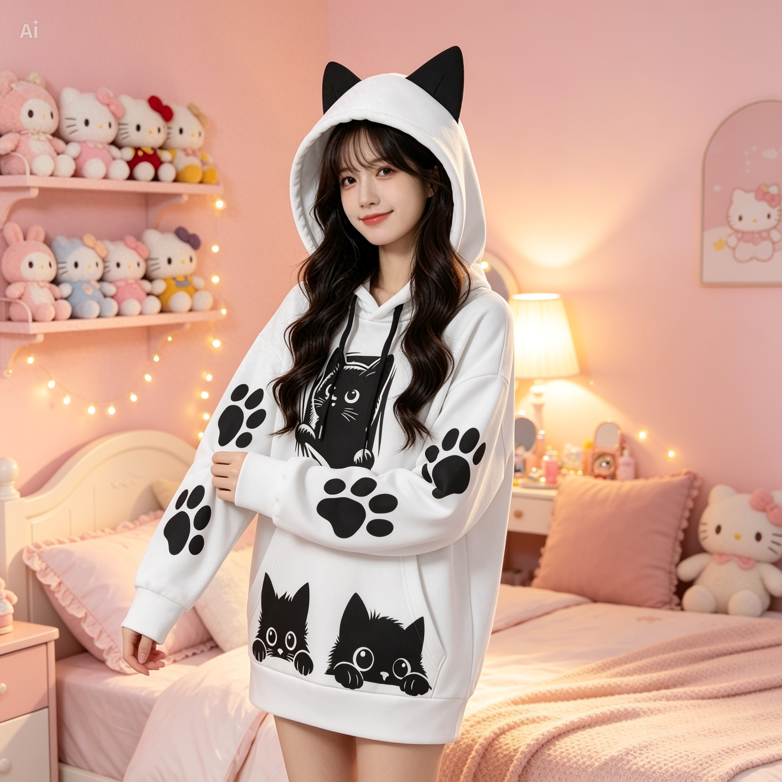Cat Ear Hoodie – Cute Graphic Scuba Hoodie with Kangaroo Pocket