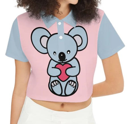 Cute Koala bear Short-Sleeve Crop Polo Shirt-Heavyweight 225g
