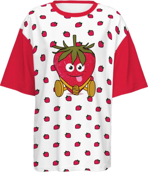 Cute Strawberry Oversized Short-Sleeve T-Shirt-Heavyweight 225g