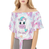 Kawaii Pony Women's One-Shoulder T-Shirt with Bow Tie Sleeves – Cute & Stylish