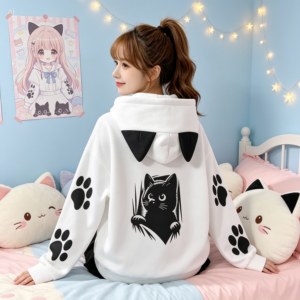 Cat Ear Hoodie – Cute Graphic Scuba Hoodie with Kangaroo Pocket