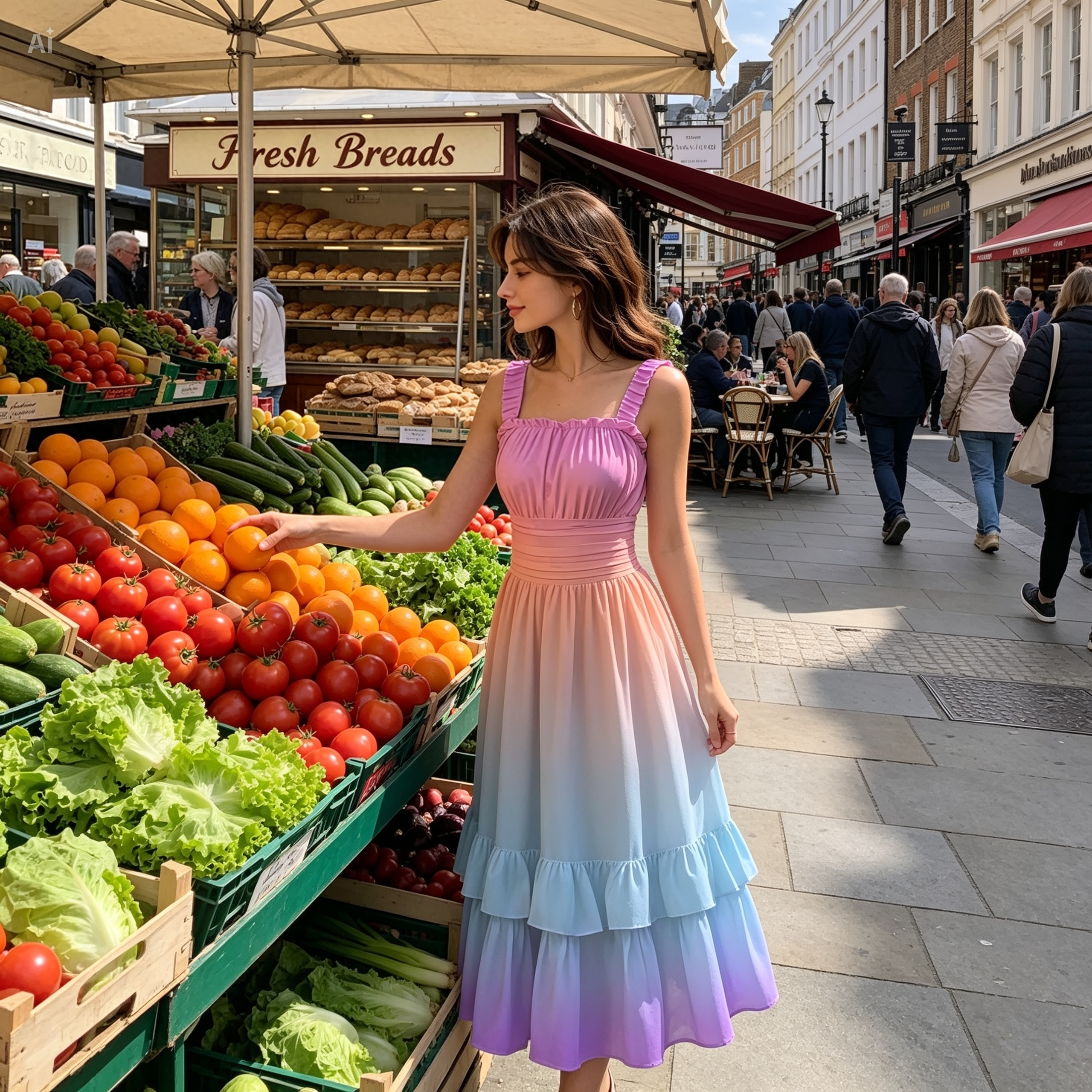 Pastel Gradient Ruffle Dress – Sleeveless Midi Dress with Soft Flow