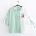 Himifashion Rabbit Kawaii T Shirt Women Cute Bunny Green Tops Girls Lolita Bow Short Sleeve Lace Up Tee Shirts