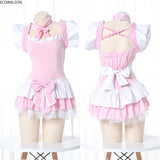 Cute Pink Lolita Maid Dress Set | Kawaii Japanese Cosplay Outfit with Ruffles & Apron