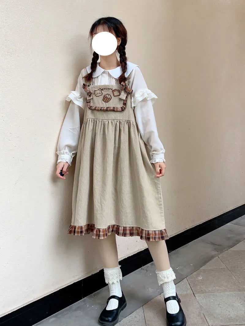 Lolita Cute Bear Corduroy Overall Dress Women Girls Sleeveless