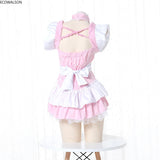 Cute Pink Lolita Maid Dress Set | Kawaii Japanese Cosplay Outfit with Ruffles & Apron
