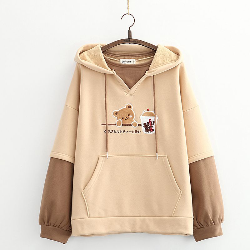 Harajuku Fashion Women Hoodies Winter Clothes Kawaii Fleece Cute Bear Anime Sweatshirt Teen Girls Aesthetic Long Sleeve Pullover