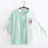 Himifashion Rabbit Kawaii T Shirt Women Cute Bunny Green Tops Girls Lolita Bow Short Sleeve Lace Up Tee Shirts