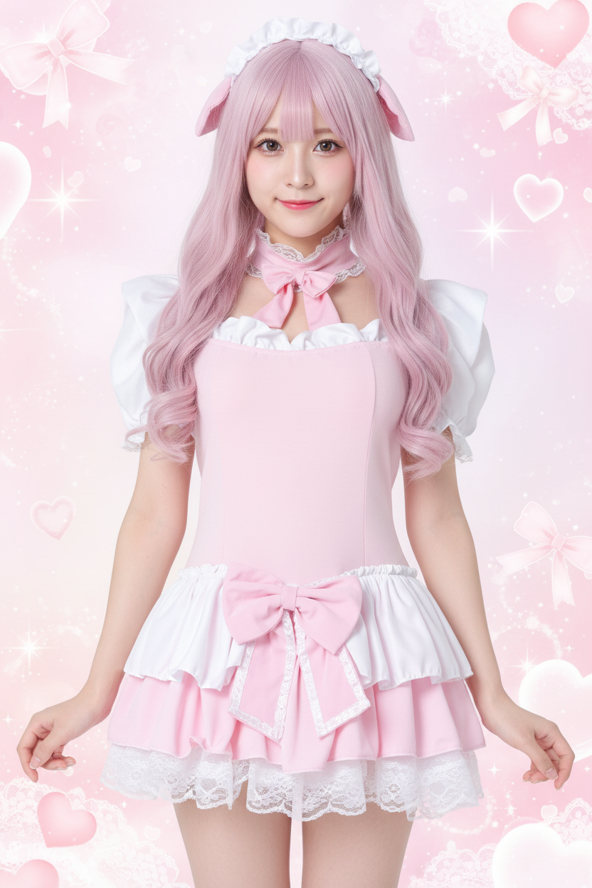 Cute Pink Lolita Maid Dress Set | Kawaii Japanese Cosplay Outfit with Ruffles & Apron
