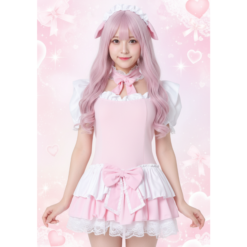 Cute Pink Lolita Maid Dress Set | Kawaii Japanese Cosplay Outfit with Ruffles & Apron