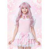 Cute Pink Lolita Maid Dress Set | Kawaii Japanese Cosplay Outfit with Ruffles & Apron