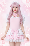 Cute Pink Lolita Maid Dress Set | Kawaii Japanese Cosplay Outfit with Ruffles & Apron