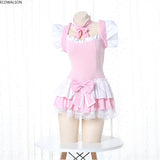 Cute Pink Lolita Maid Dress Set | Kawaii Japanese Cosplay Outfit with Ruffles & Apron