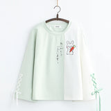 Himifashion Rabbit Kawaii T Shirt Women Cute Bunny Green Tops Girls Lolita Bow Short Sleeve Lace Up Tee Shirts