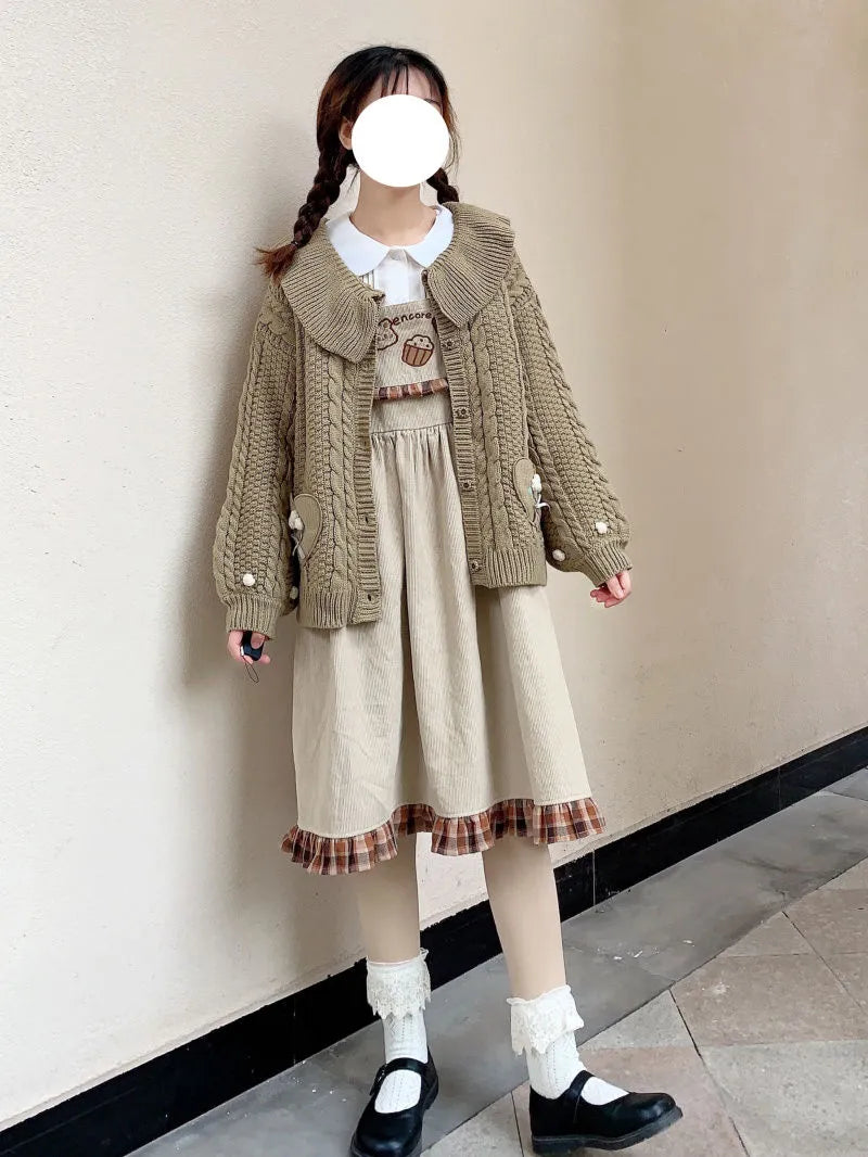 Lolita Cute Bear Corduroy Overall Dress Women Girls Sleeveless Vintage –  Kawaii Heaven