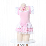 Cute Pink Lolita Maid Dress Set | Kawaii Japanese Cosplay Outfit with Ruffles & Apron