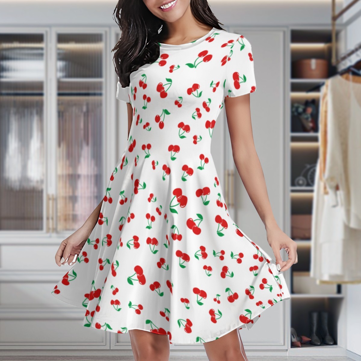 Cherry Print A-Line Mini Dress Cute Short Sleeve Summer Dress Kawaii Heaven Cherry Print A-Line Mini Dress Cute Short Sleeve Summer Dress Kawaii Heaven
