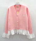 Pink Ruffle Knit Cardigan with Love Embroidery | Kawaii Heaven