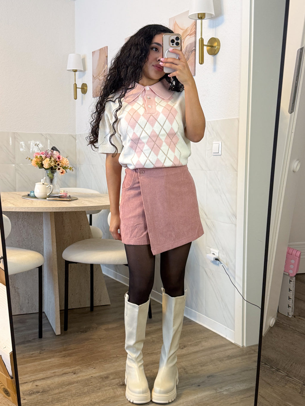 Mimi Corduroy Skort – Blush Pink Wrap Mini Skort | Kawaii Preppy Shorts