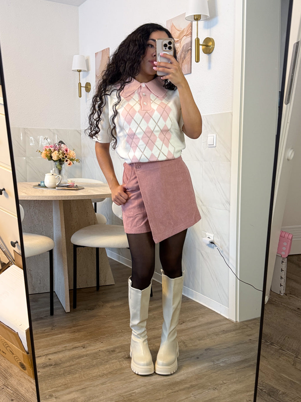 Mimi Corduroy Skort – Blush Pink Wrap Mini Skort | Kawaii Preppy Shorts