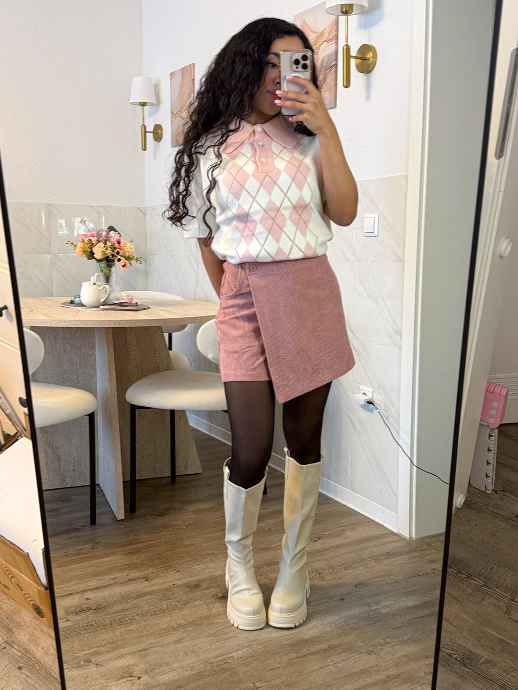 Mimi Corduroy Skort – Blush Pink Wrap Mini Skort | Kawaii Preppy Shorts