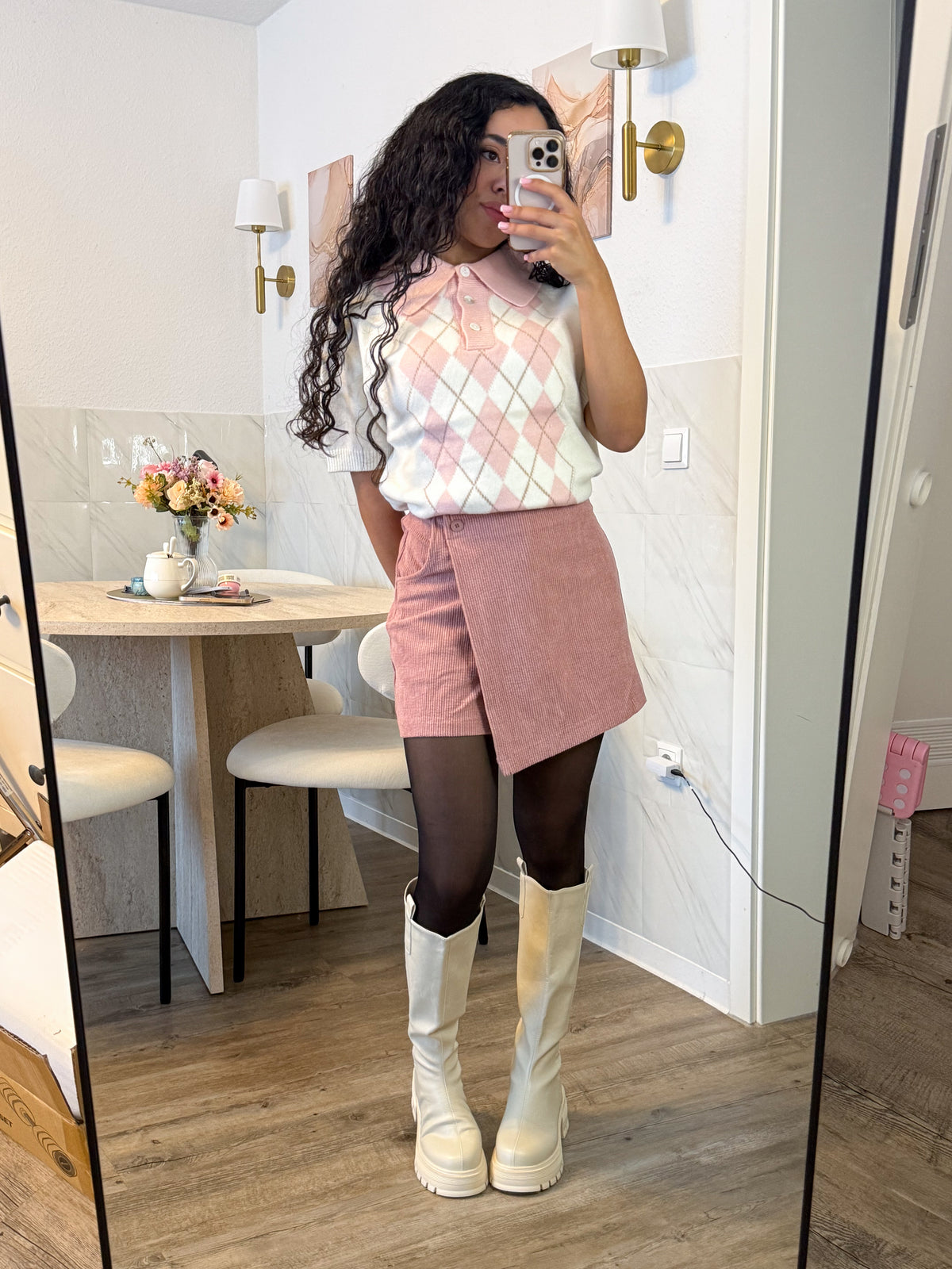 Mimi Corduroy Skort – Blush Pink Wrap Mini Skort | Kawaii Preppy Shorts