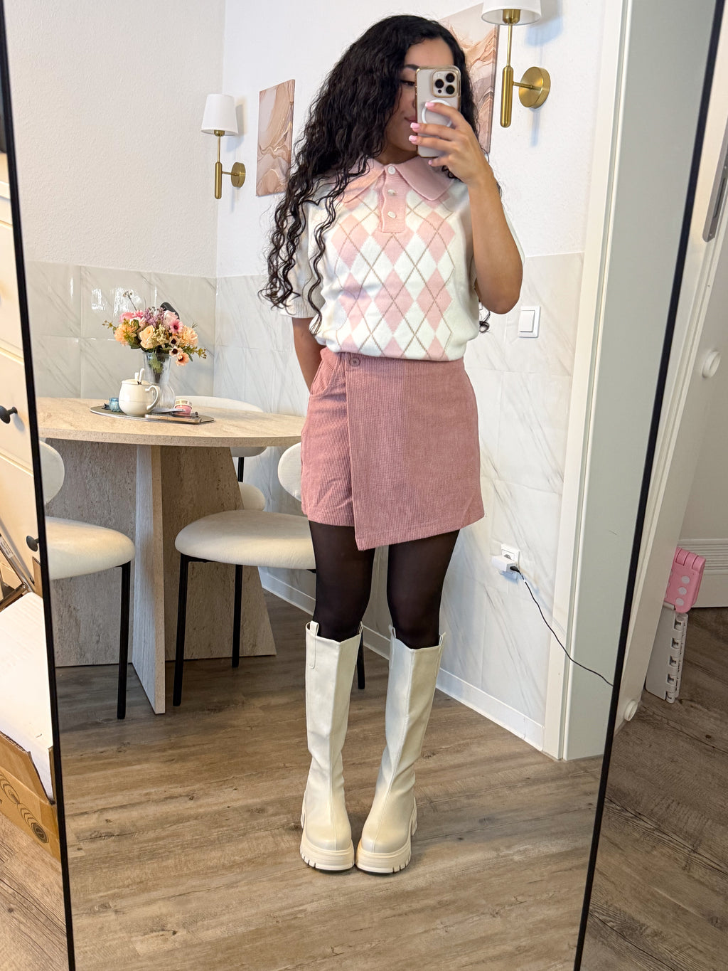 Mimi Corduroy Skort – Blush Pink Wrap Mini Skort | Kawaii Preppy Shorts