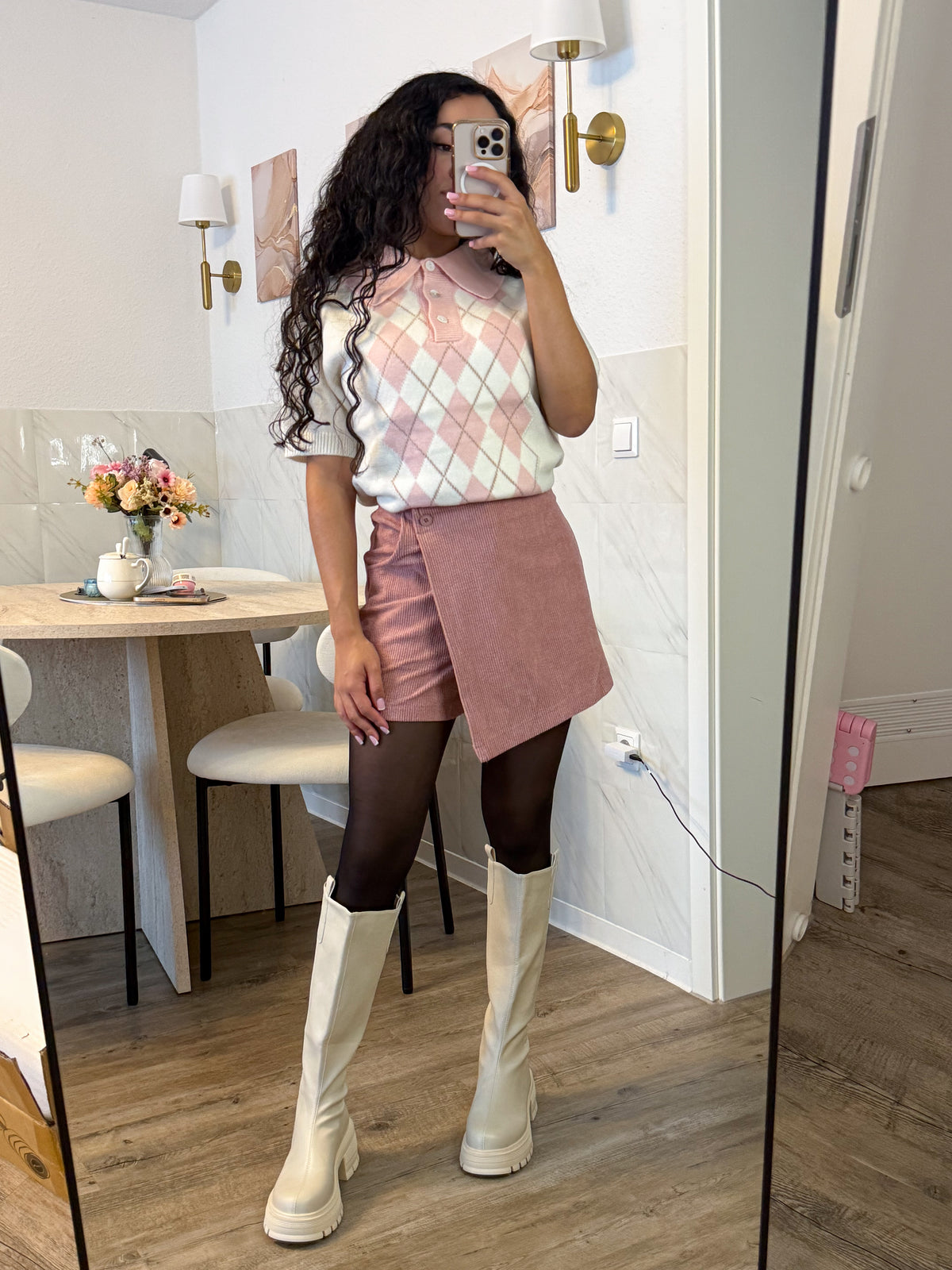 Mimi Corduroy Skort – Blush Pink Wrap Mini Skort | Kawaii Preppy Shorts