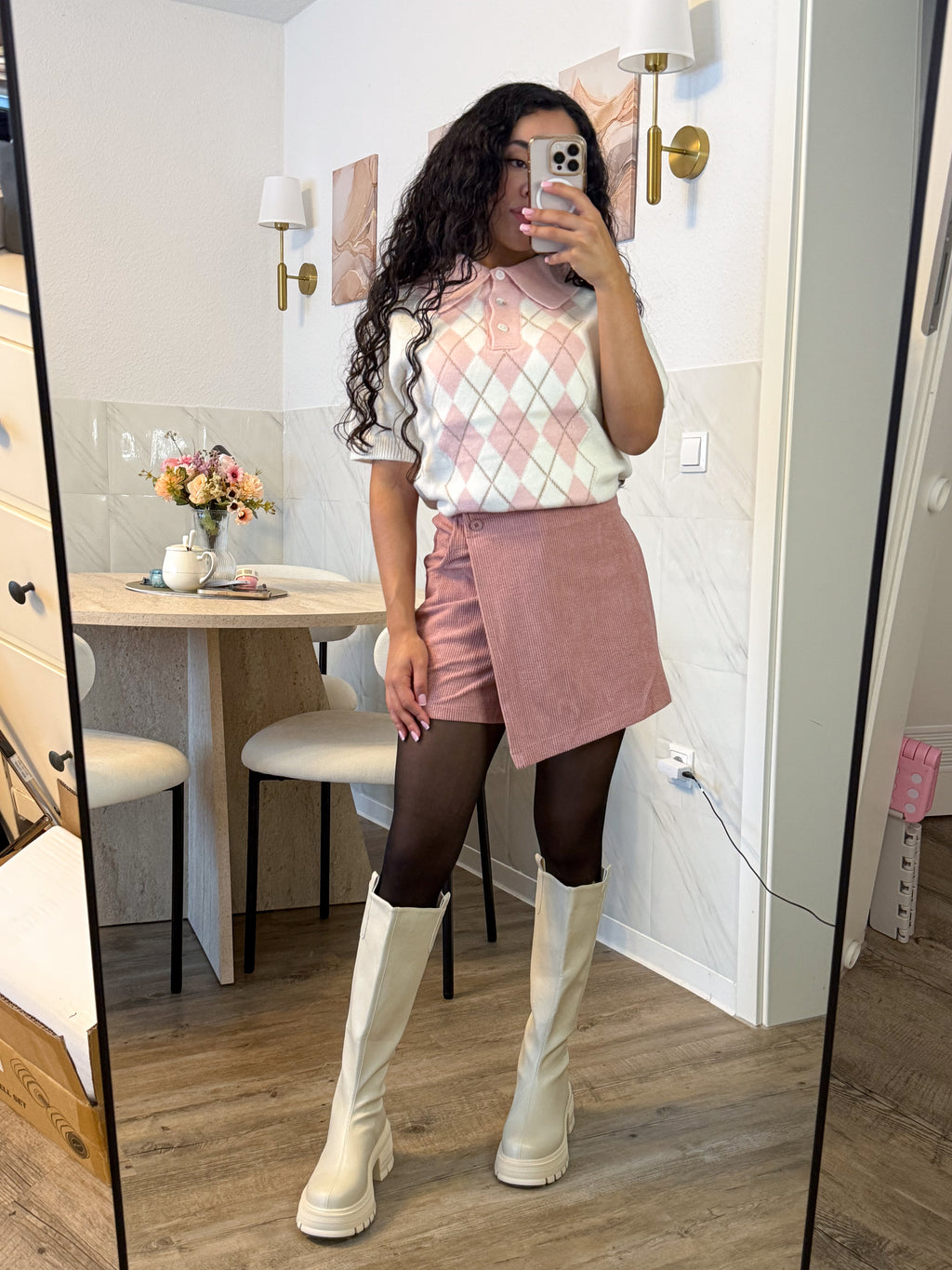 Mimi Corduroy Skort – Blush Pink Wrap Mini Skort | Kawaii Preppy Shorts